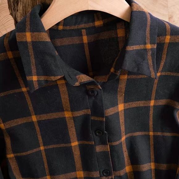 NWOT Navy and Orange Plaid Midi Dress with Belt, Multiple Sizes - Picture 2 of 11